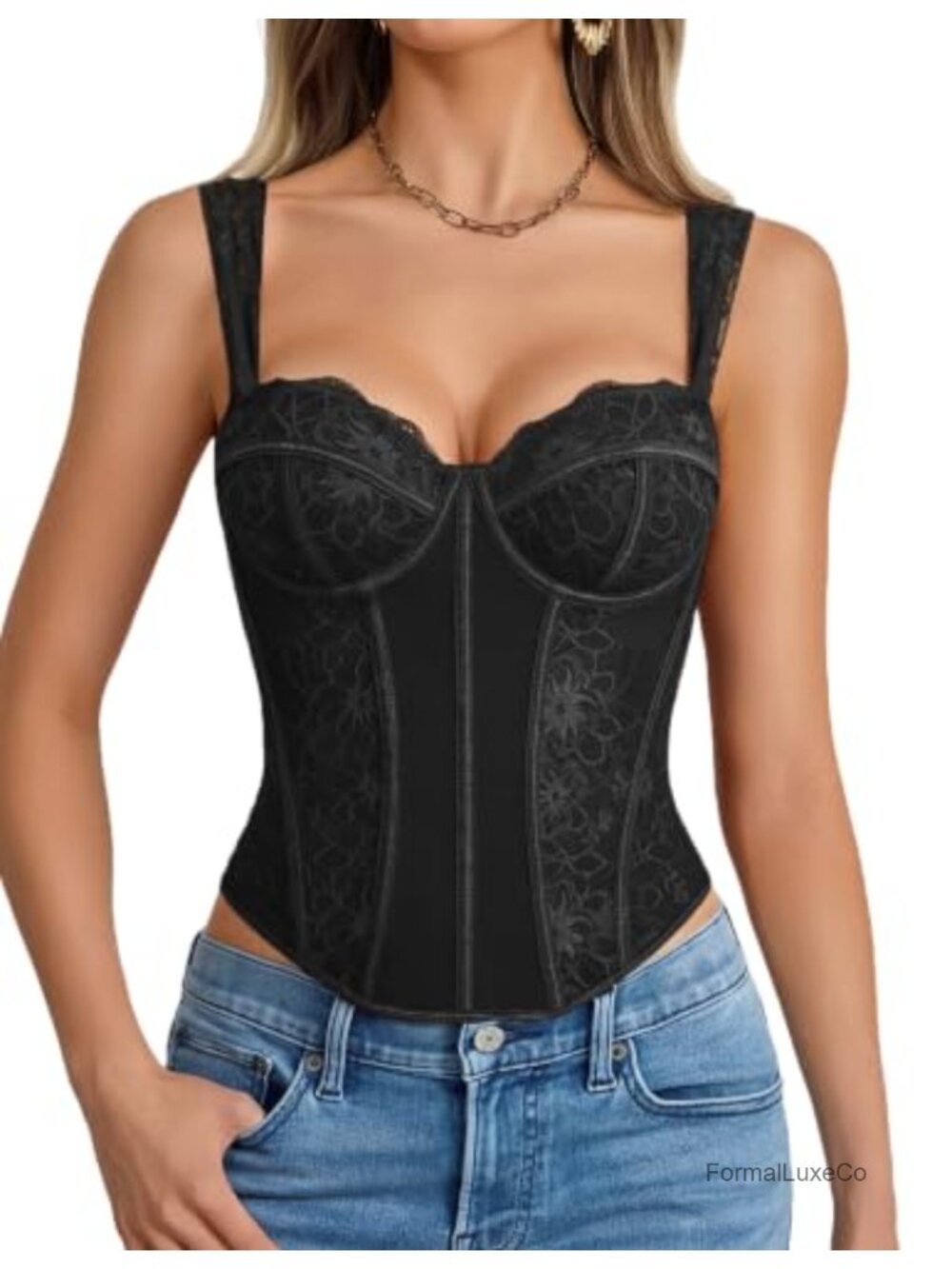 Lace Bustier Corset Top Underwire V Neck Slim Fit Going Out Y2K